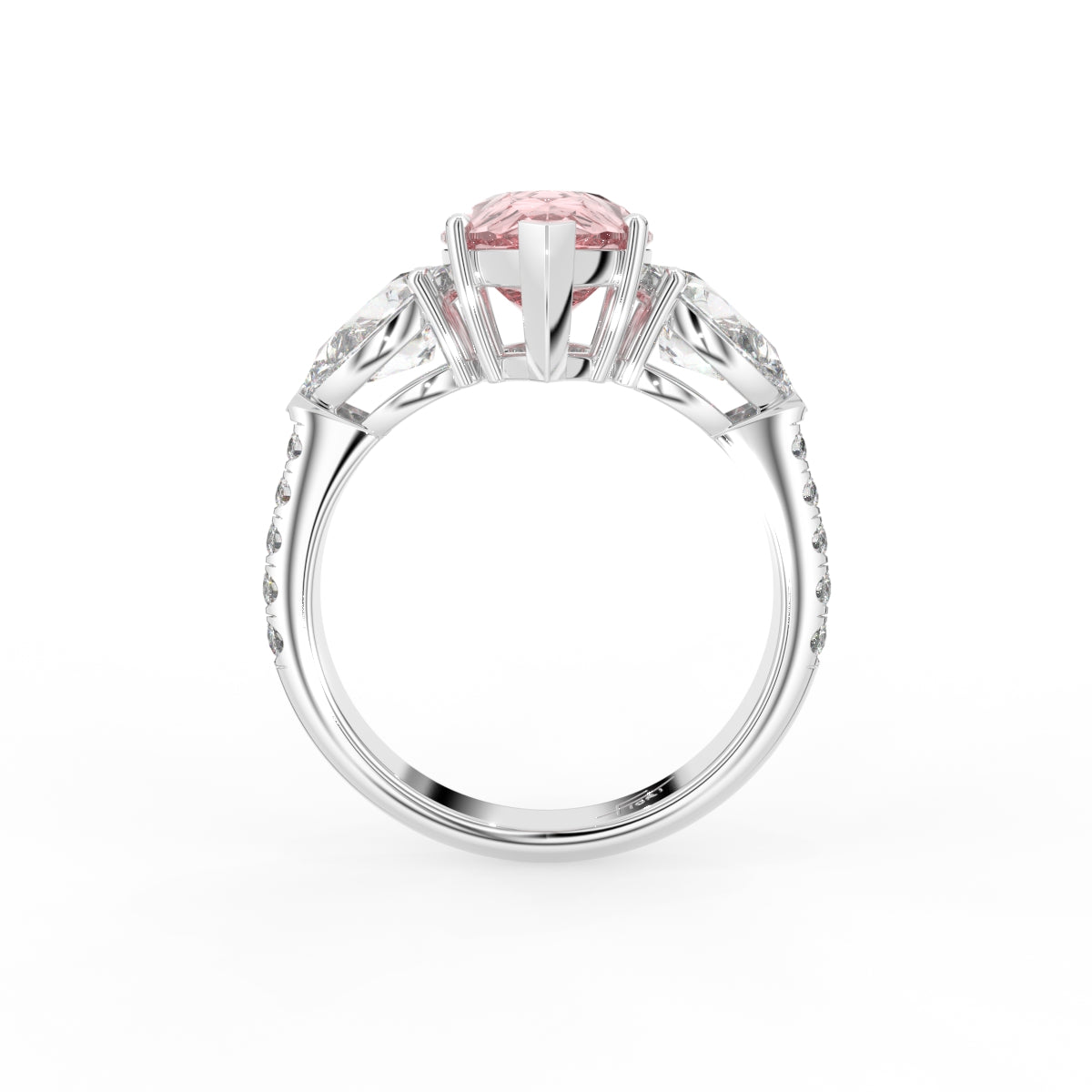18K Trilogy Pear Diamond Engagement Ring — FRONT
