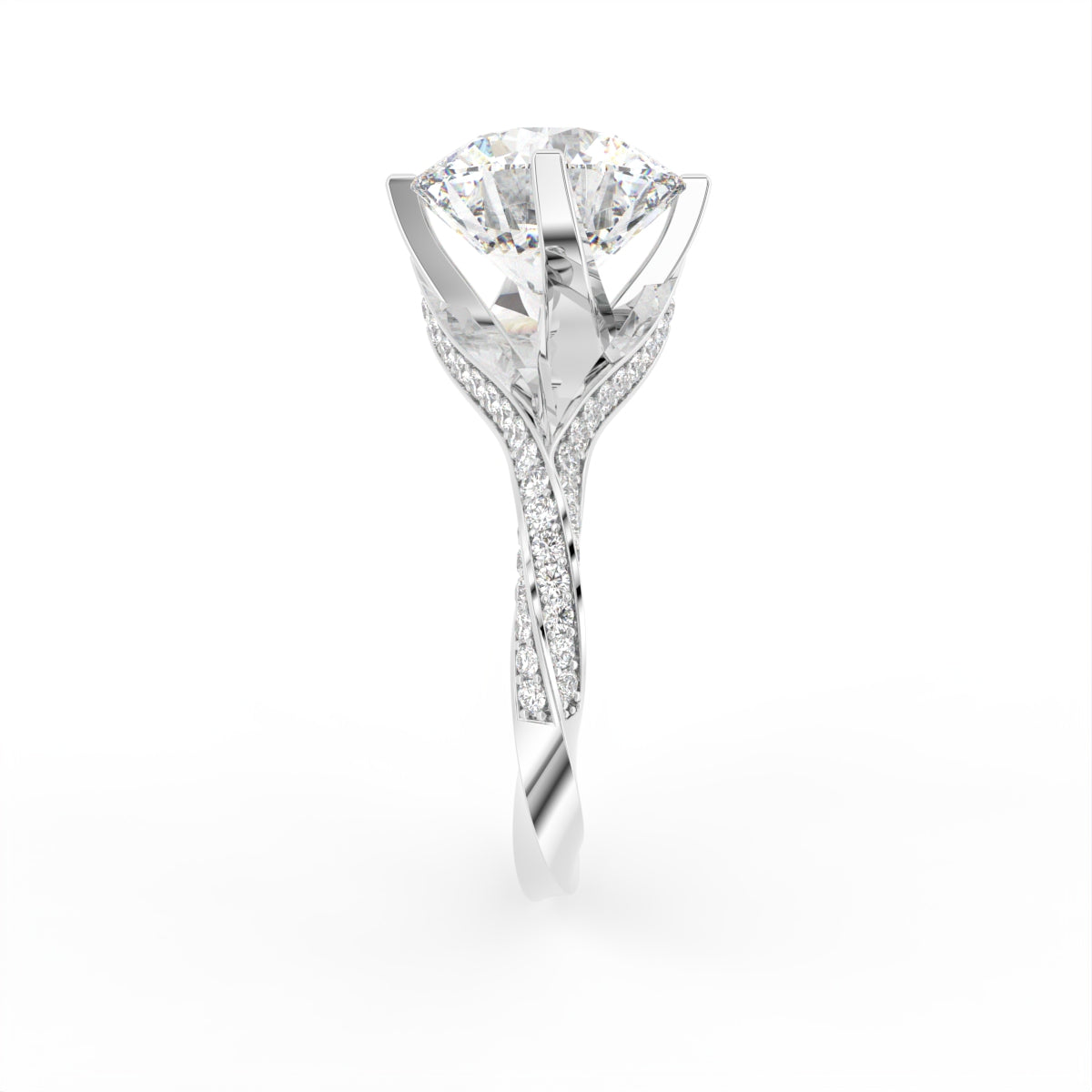 18K Solitaire Round Diamond Engagement Ring — SIDE