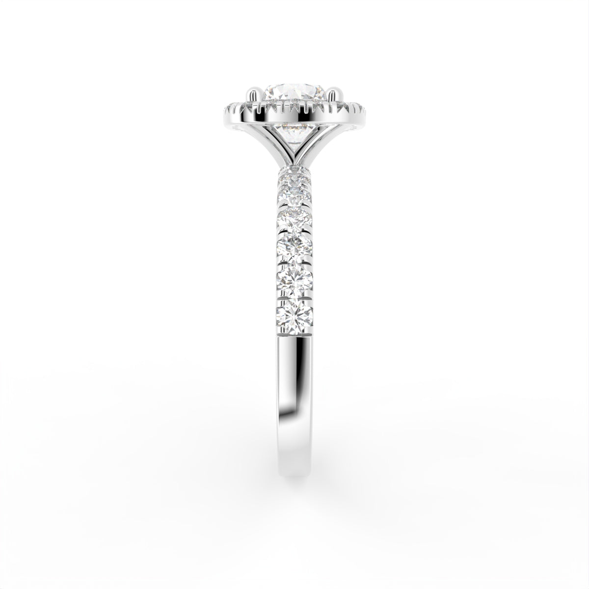 18K Halo Round Diamond Ring — SIDE