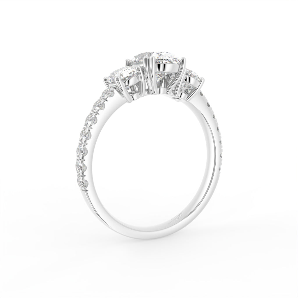 18K Trilogy Oval Diamond Engagement Ring — 3D VIEW
