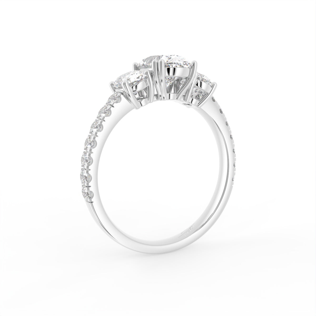 18K Trilogy Oval Diamond Engagement Ring — 3D VIEW