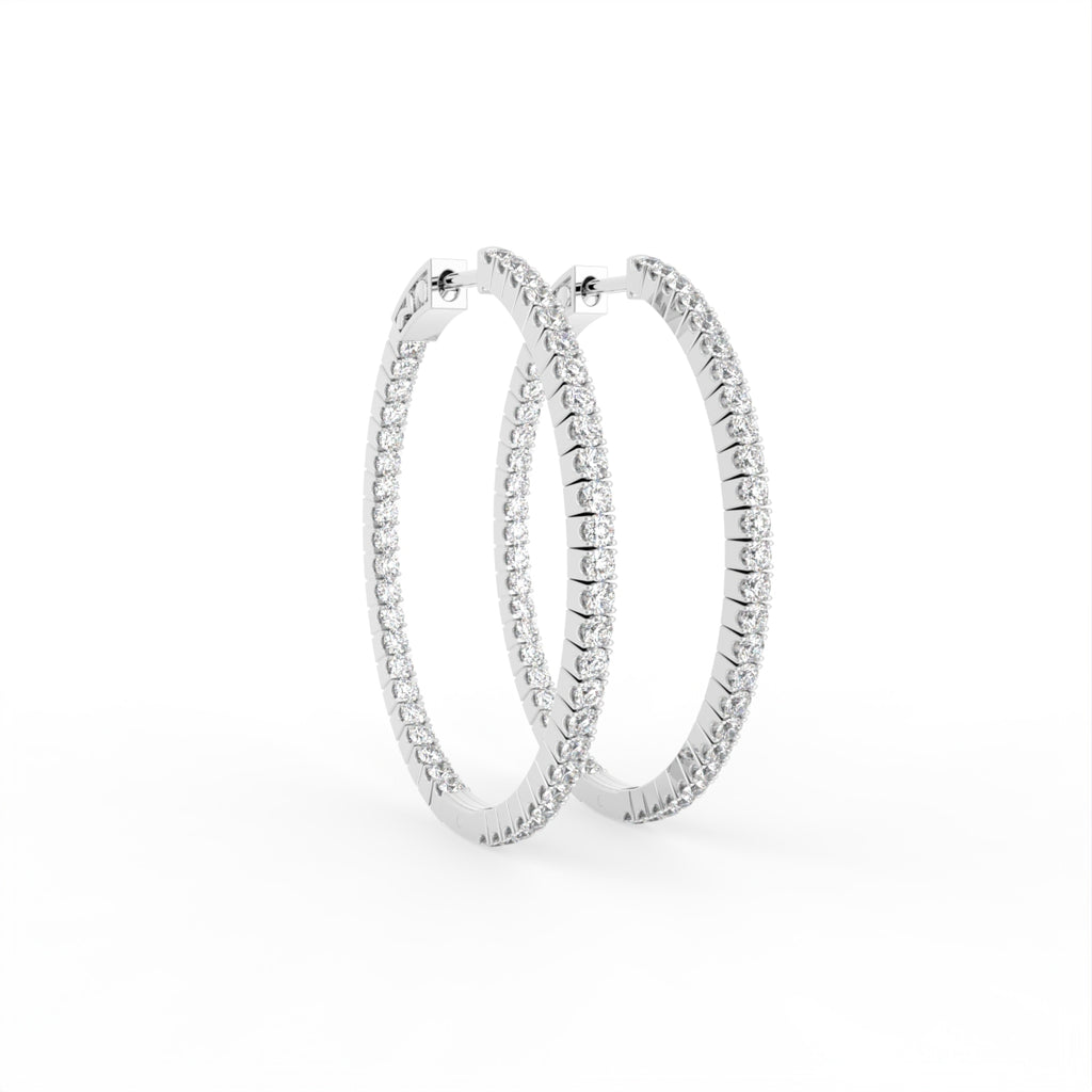 18K Diamond Hoop Earrings — 3D VIEW
