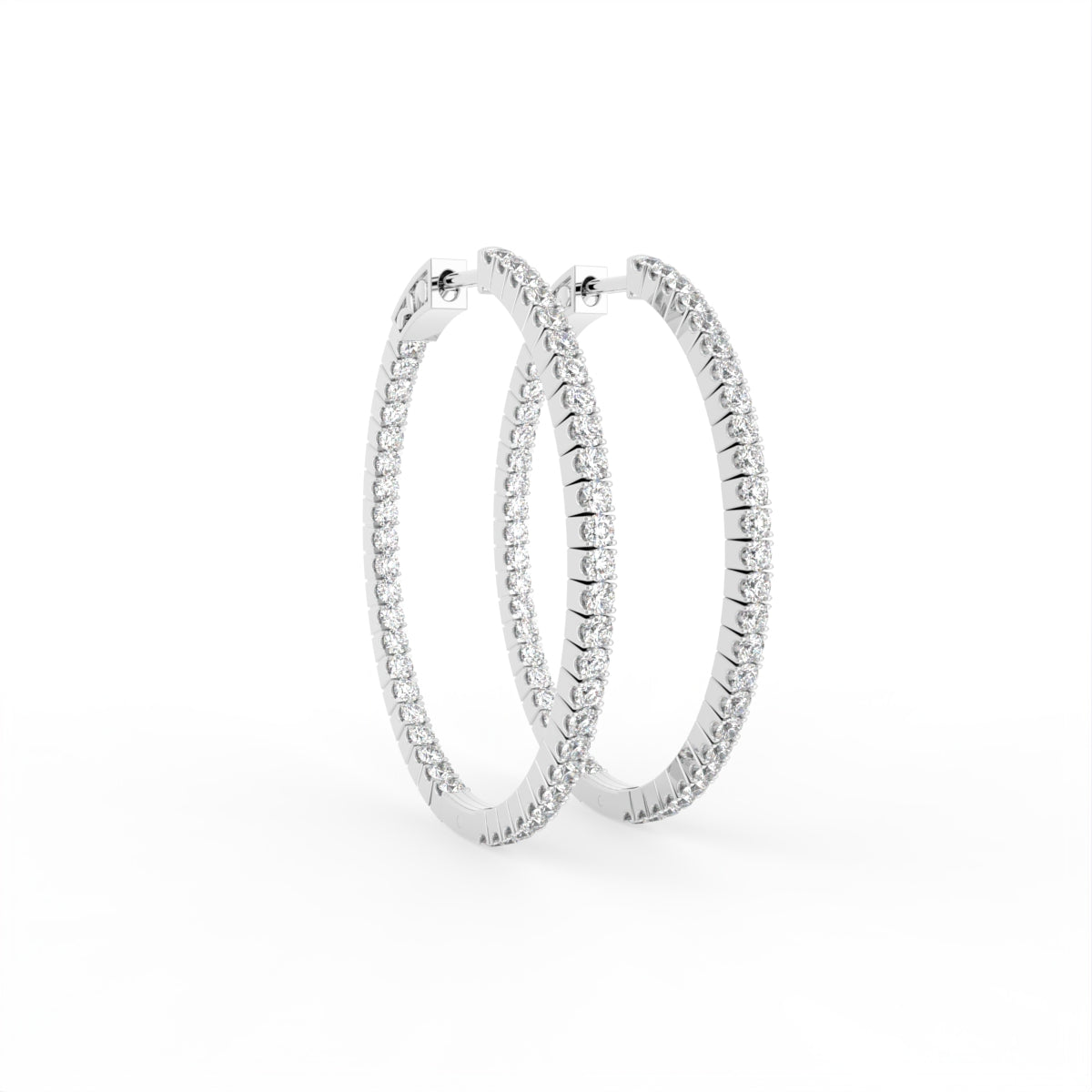 18K Diamond Hoop Earrings — 3D VIEW