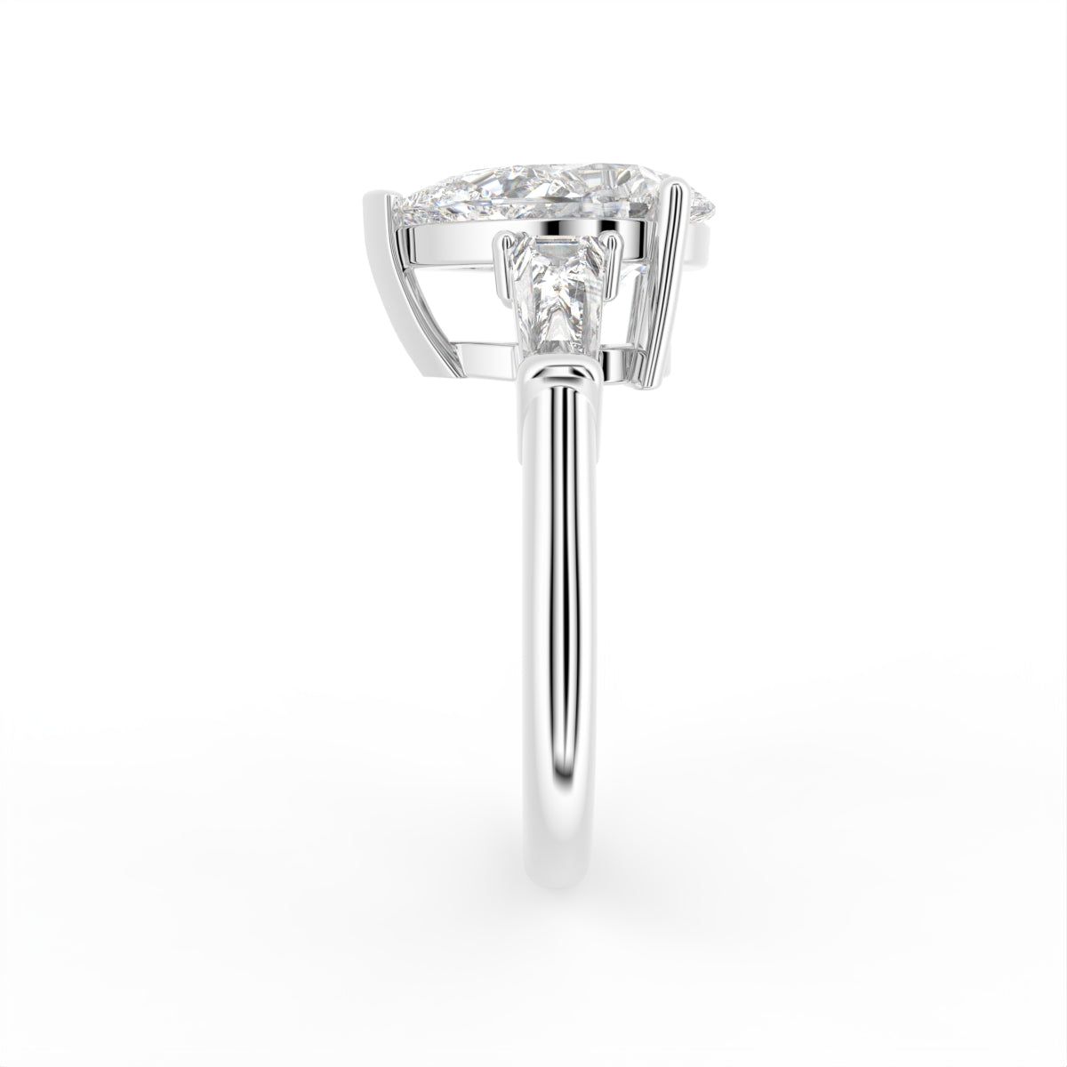18K Bespoke Pear Baguette Diamond Ring — SIDE