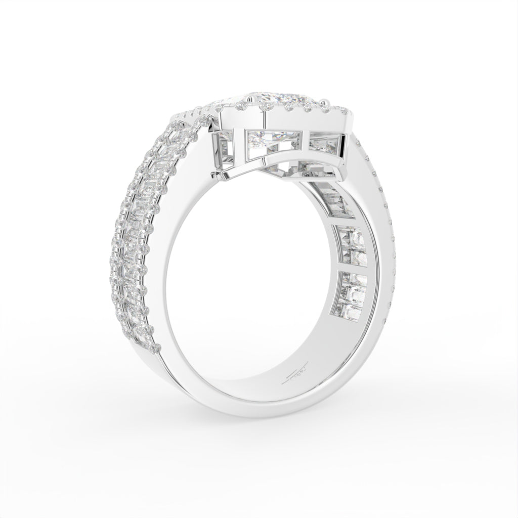 18K Halo Emerald Diamond Engagement Ring — 3D VIEW