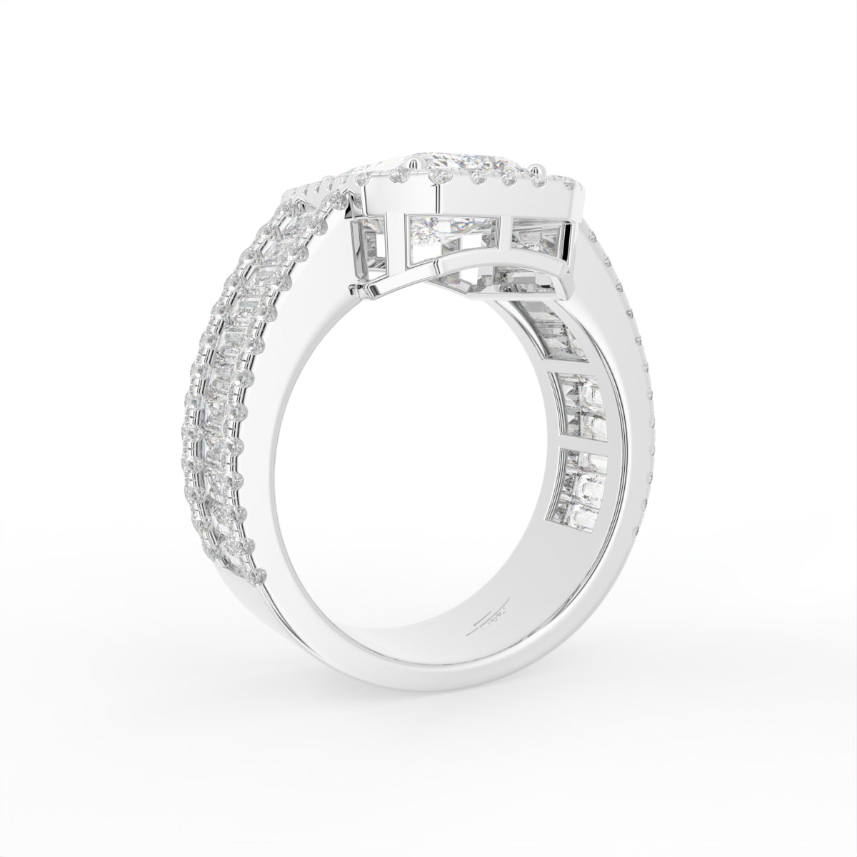 18K Halo Emerald Diamond Engagement Ring — 3D VIEW