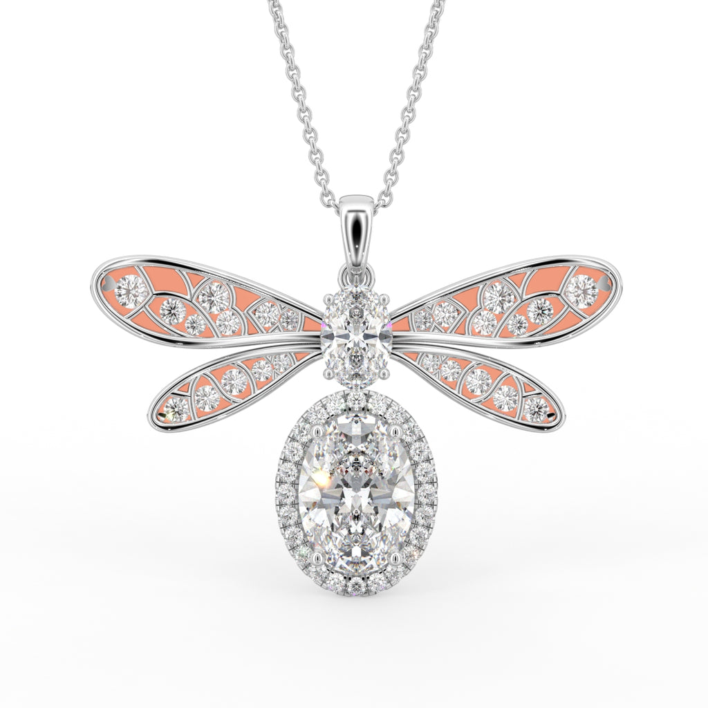 18K Dragonfly Diamond Pendant — FRONT
