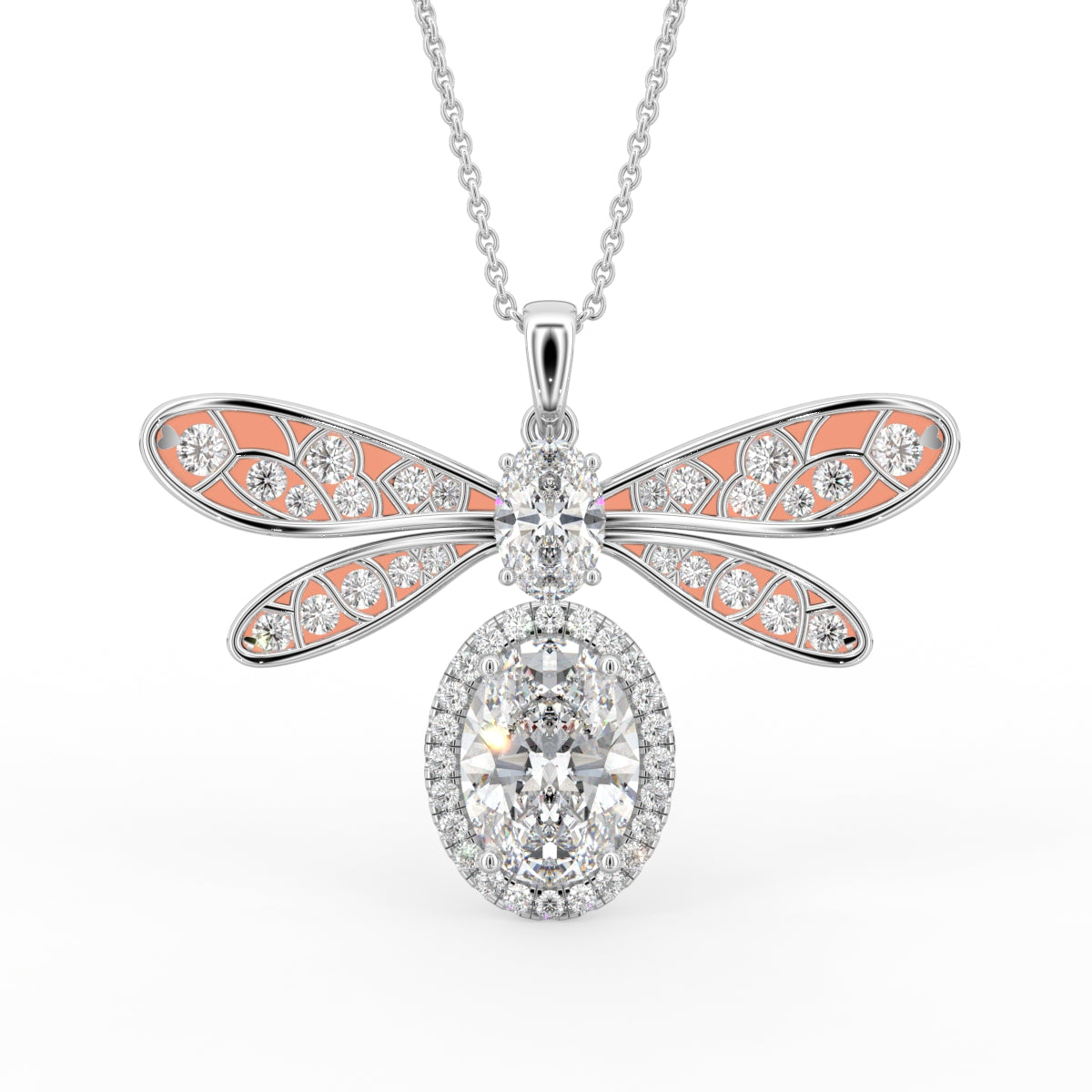 18K Dragonfly Diamond Pendant — FRONT
