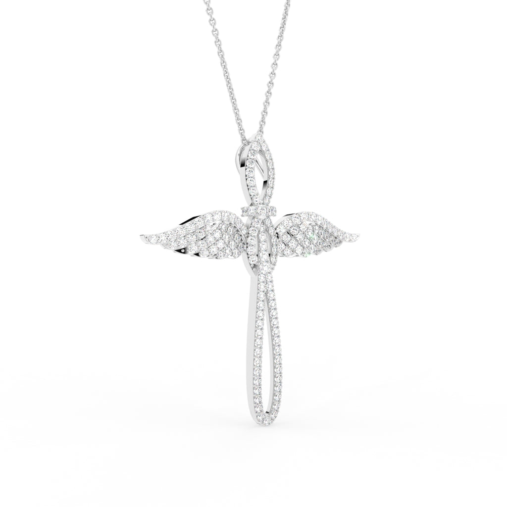 vimg:FJ6491|vimg:FJ6492|18K White Gold Cross Round Diamond Pendant — 3D VIEW