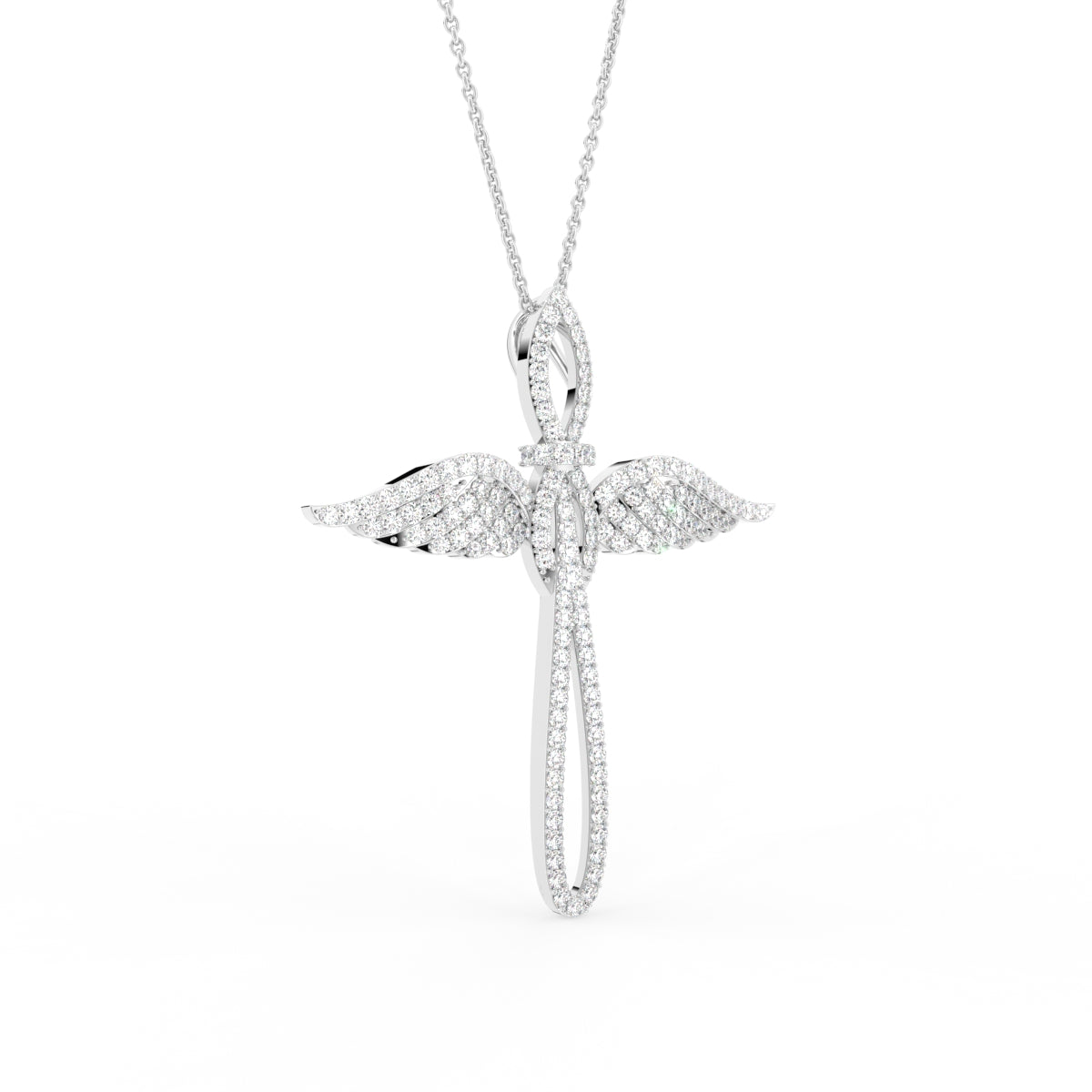 vimg:FJ6491|vimg:FJ6492|18K White Gold Cross Round Diamond Pendant — 3D VIEW