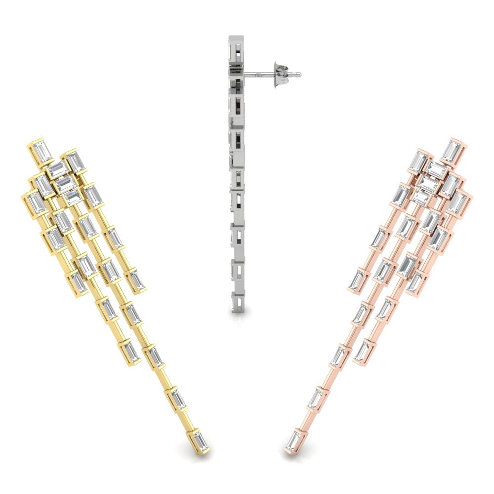 18K Baguette Diamond Drop Earrings — 3 COLOR