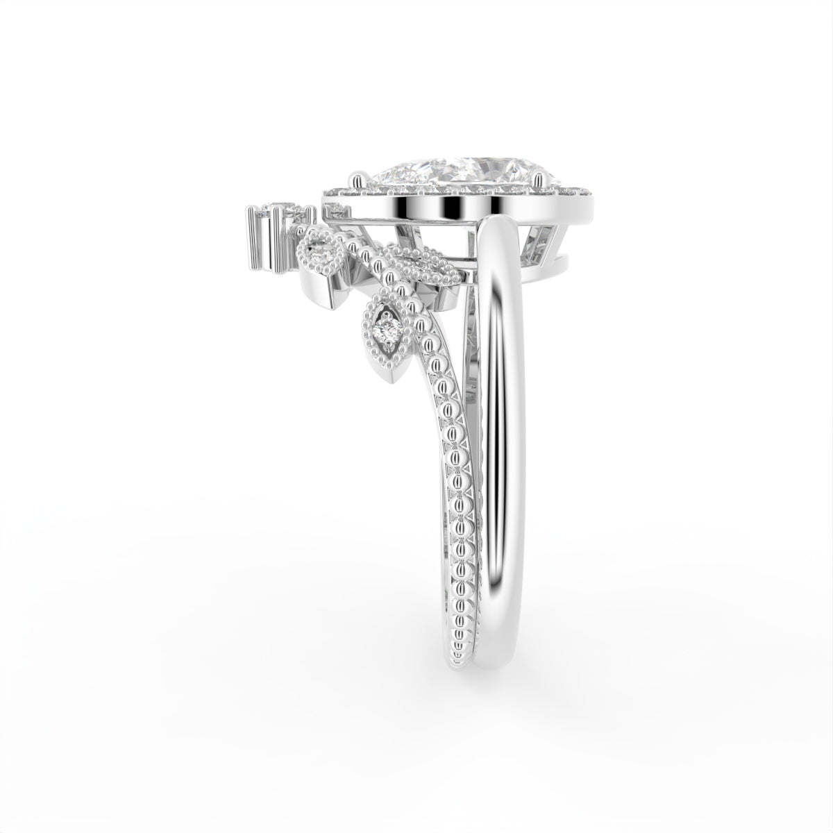 18K Halo Pear Diamond Engagement Ring — SIDE