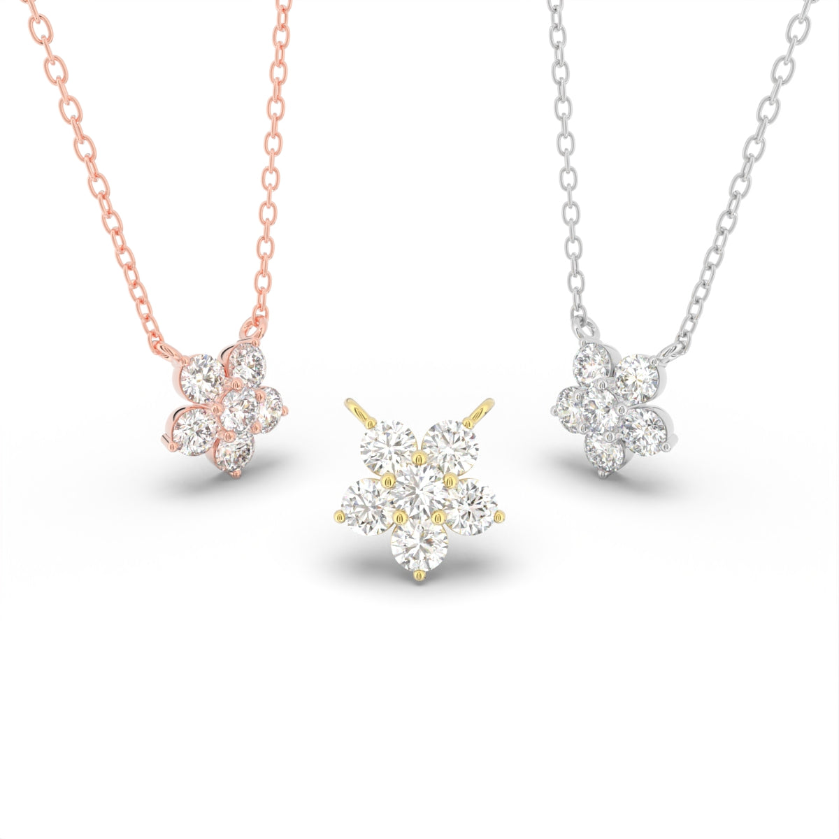 18K Floral Flower Round Diamond Pendant — 3 COLOR
