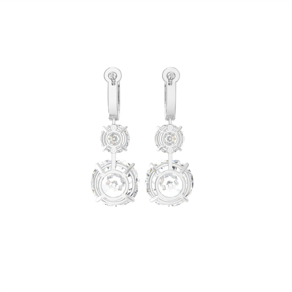 18K White Gold Three Stone Diamond Drop Earrings — BACK