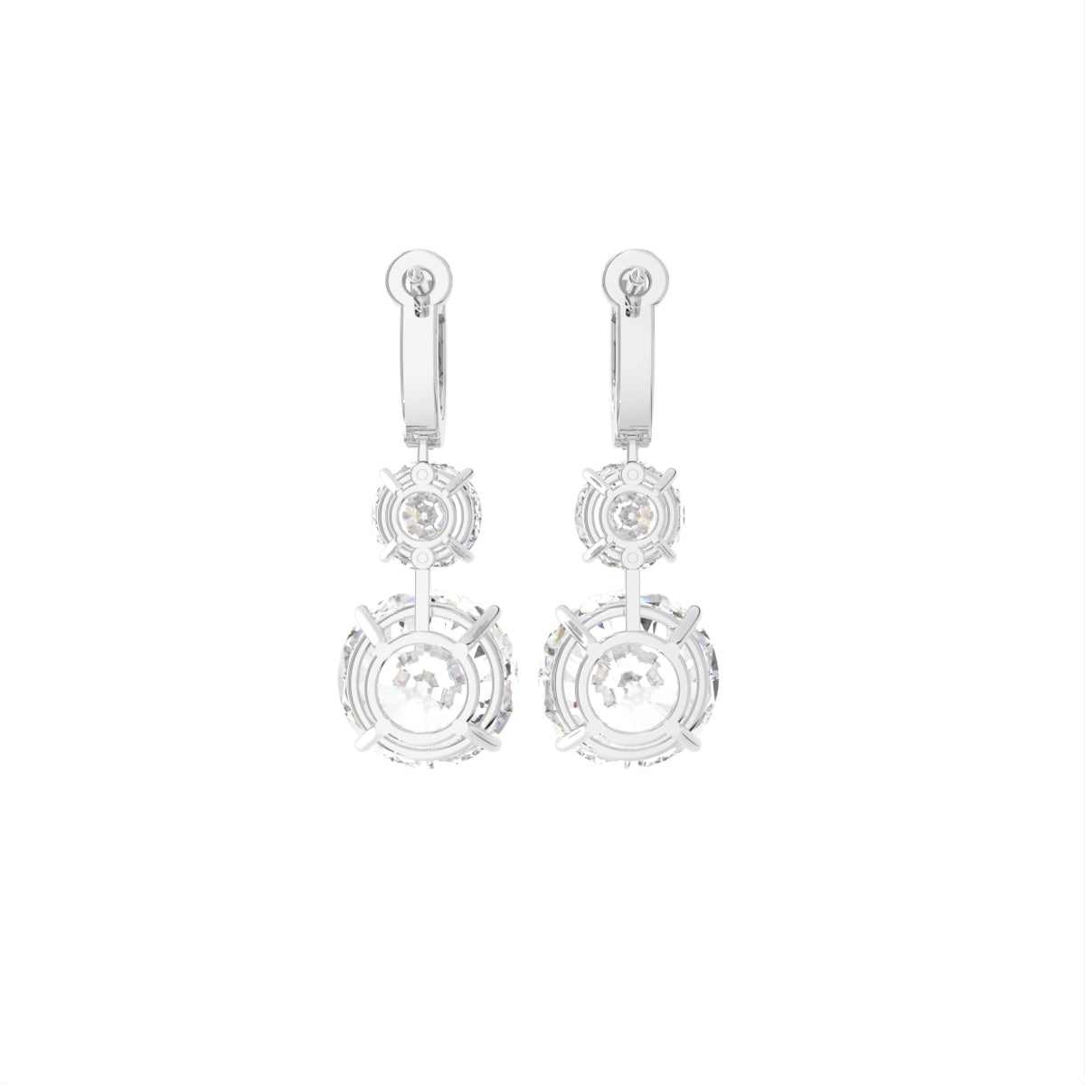 18K White Gold Three Stone Diamond Drop Earrings — BACK