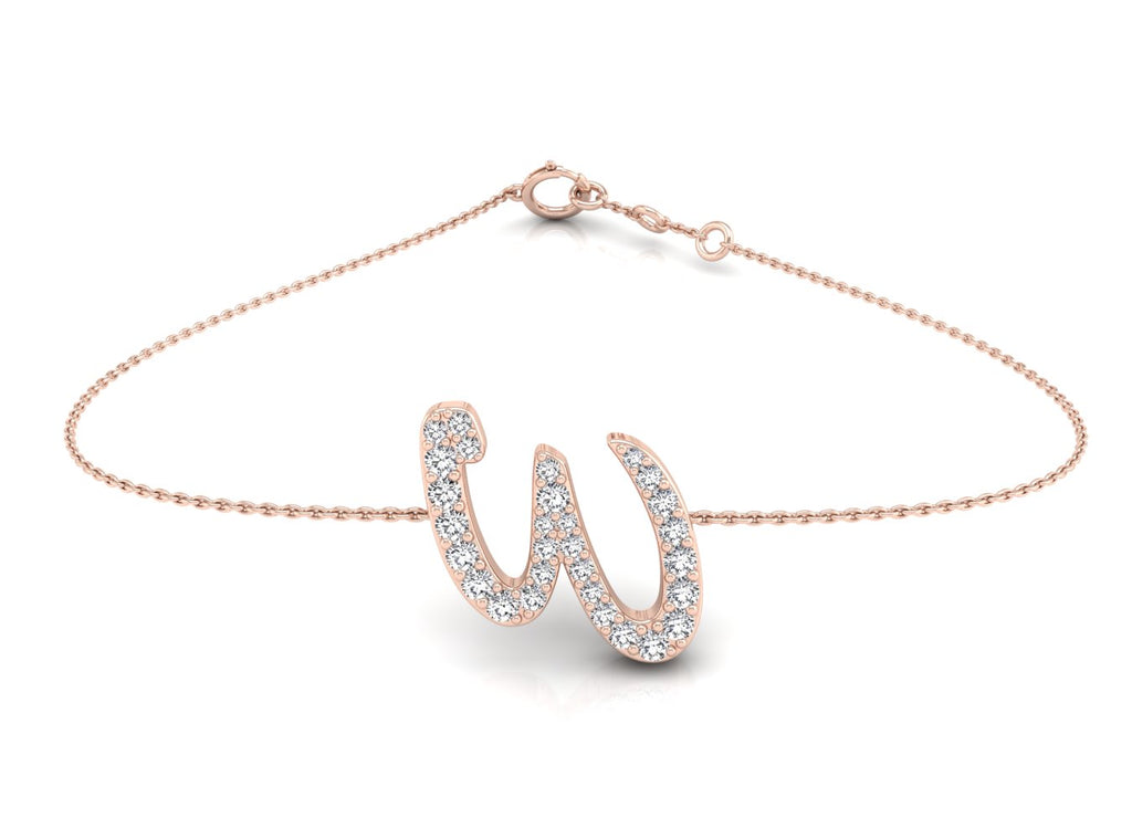 18K Rose Gold Alphabet Round Diamond Bracelet — TOP