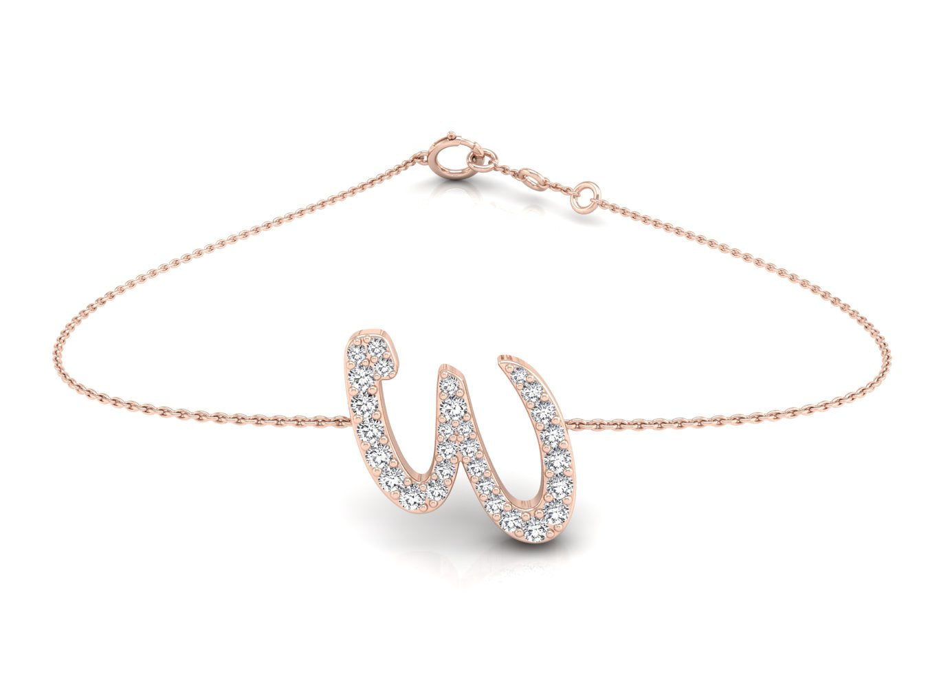 18K Rose Gold Alphabet Round Diamond Bracelet — TOP
