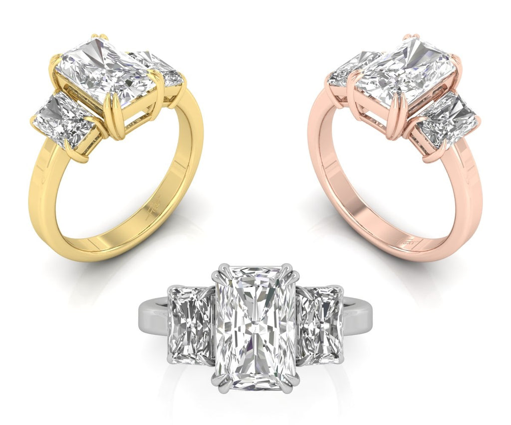 18K Trilogy Three-Stone Diamond Engagement Ring — 3 COLOR