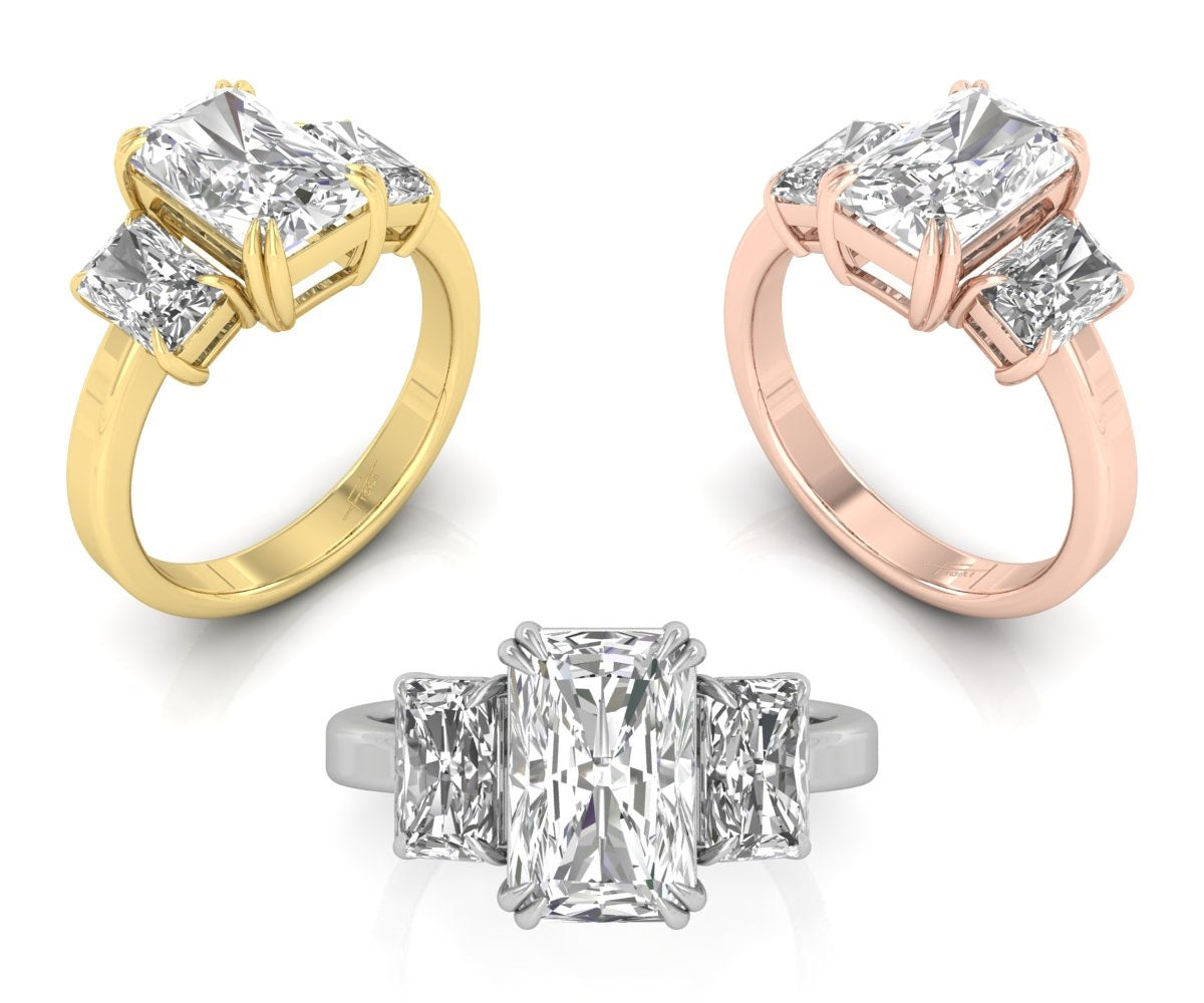 18K Trilogy Three-Stone Diamond Engagement Ring — 3 COLOR