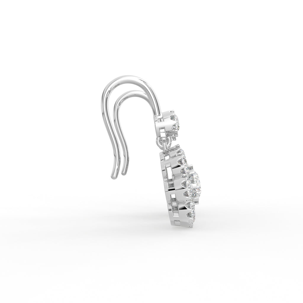 14K White Gold Floral Diamond Earrings — SIDE VIEW