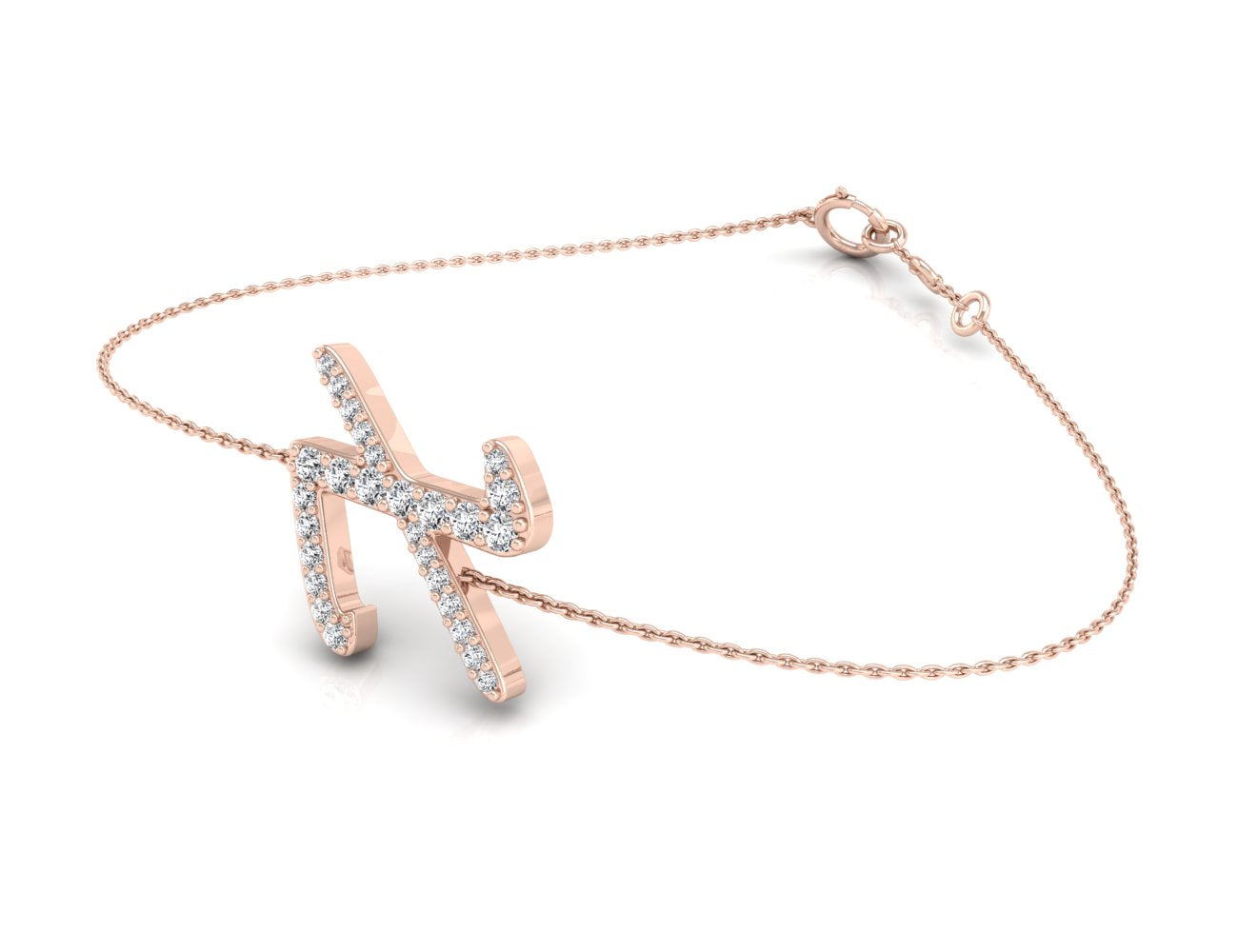 18K Rose Gold Alphabet Round Diamond Bracelet — 3D VIEW