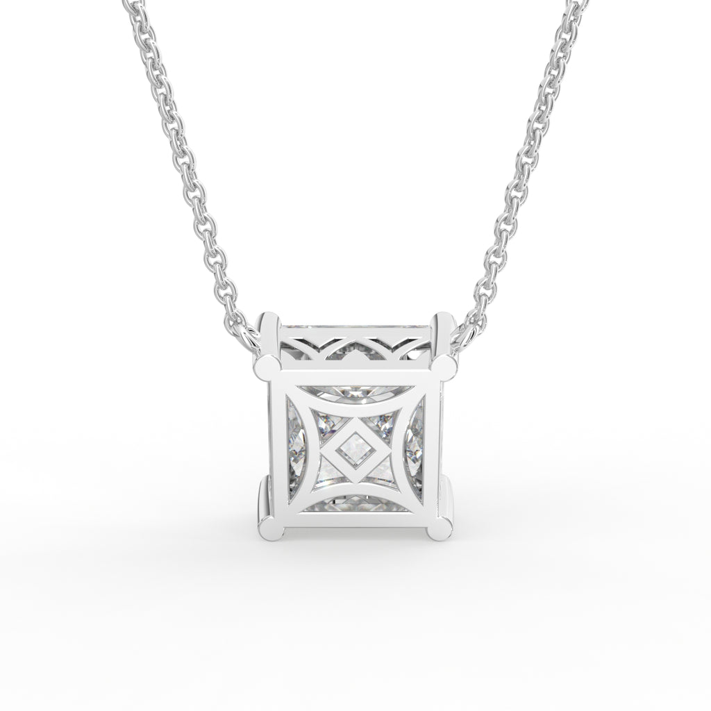 18K White Gold Princess Solitaire Diamond Pendant — BACK