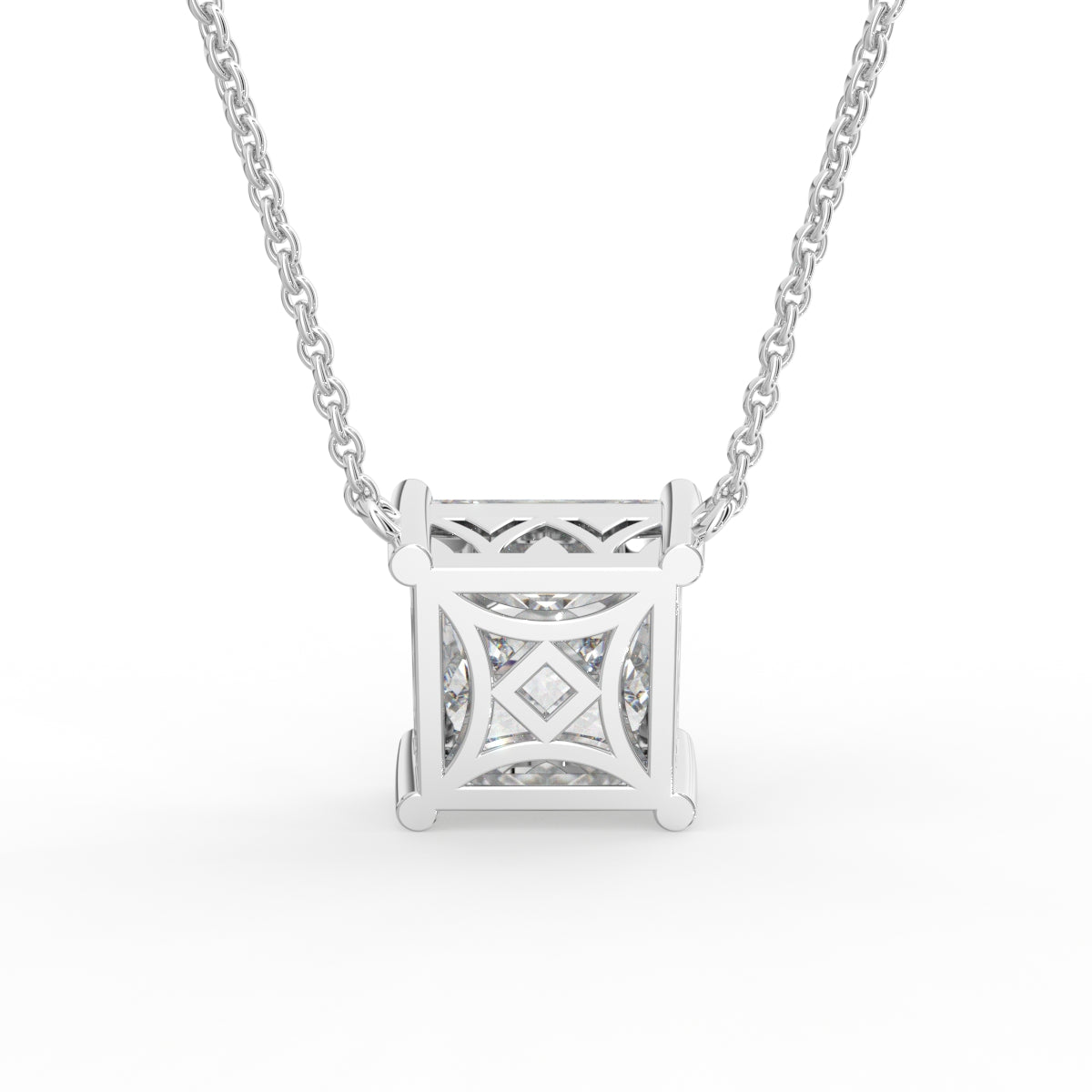 18K White Gold Princess Solitaire Diamond Pendant — BACK
