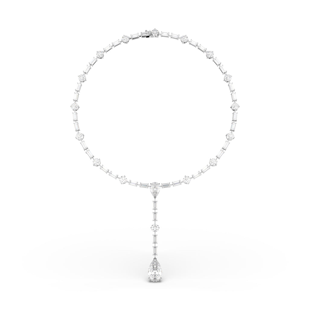 18K Baguette Pear Drop Diamond Necklace — TOP