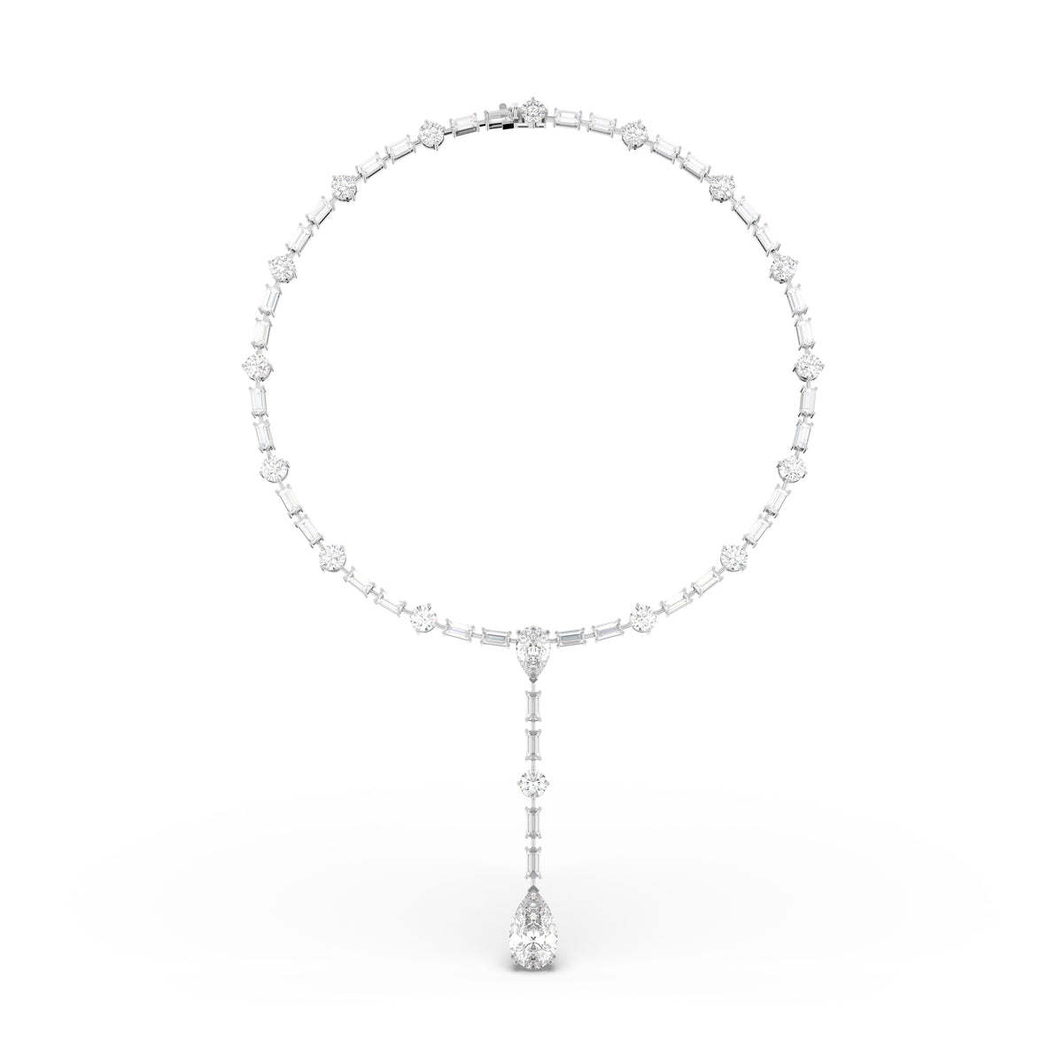 18K Baguette Pear Drop Diamond Necklace — TOP
