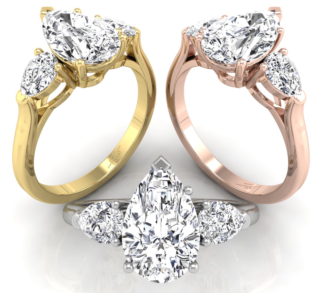 18K Trilogy Pear Diamond Engagement Ring — 3 COLOR