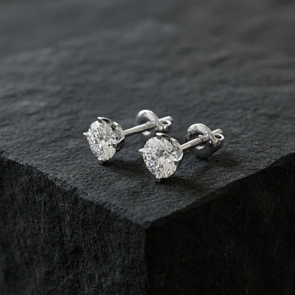 18K Solitaire Diamond Stud Earrings