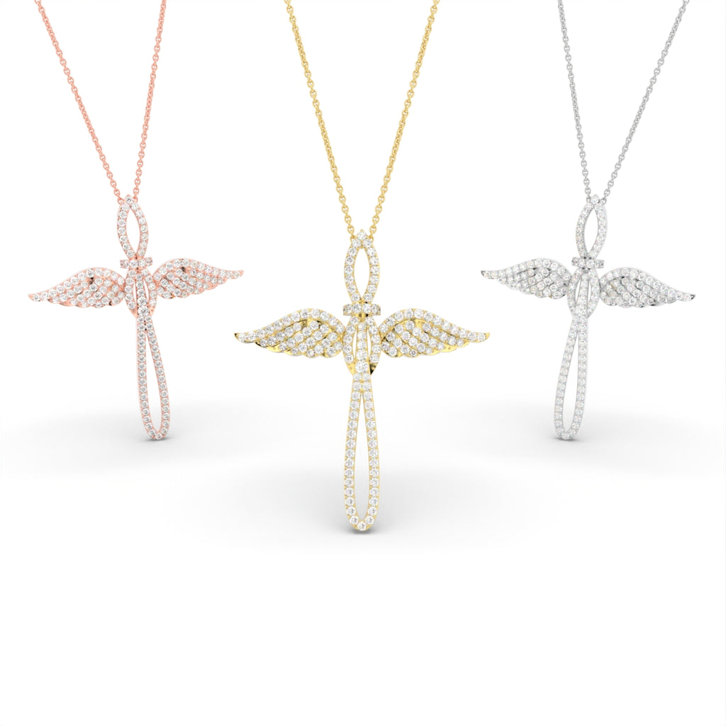 vimg:FJ6491|vimg:FJ6492|vimg:FJ6471|vimg:FJ6474|vimg:FJ6478|18K White Gold Cross Round Diamond Pendant — 3 COLOR