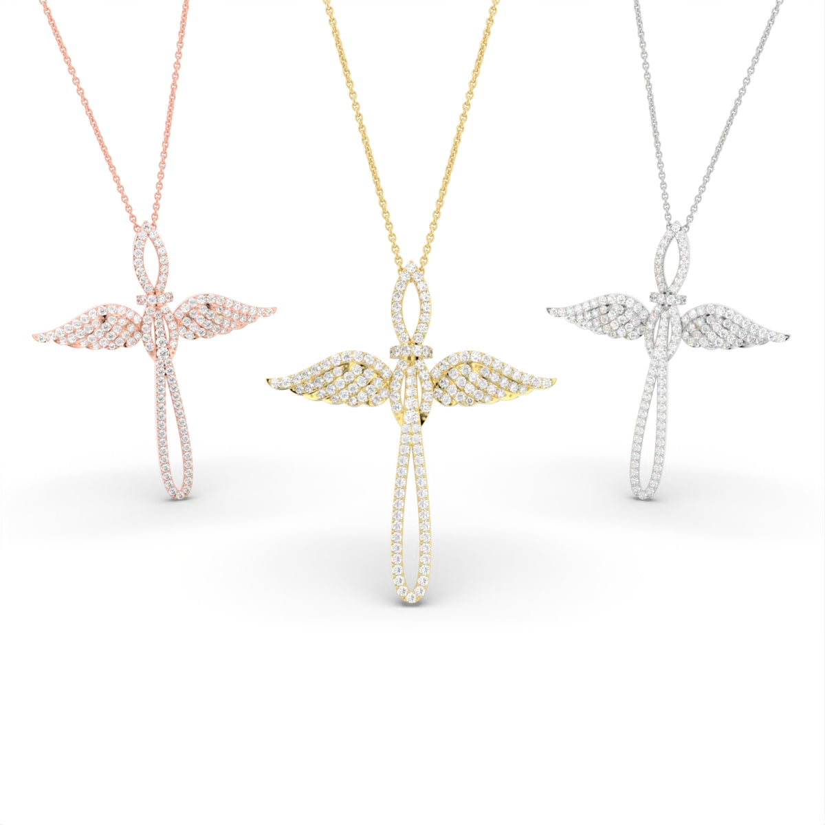vimg:FJ6491|vimg:FJ6492|vimg:FJ6471|vimg:FJ6474|vimg:FJ6478|18K White Gold Cross Round Diamond Pendant — 3 COLOR