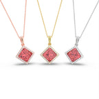 18K White Gold Halo Princess Pink Diamond Pendant — 3 COLOR