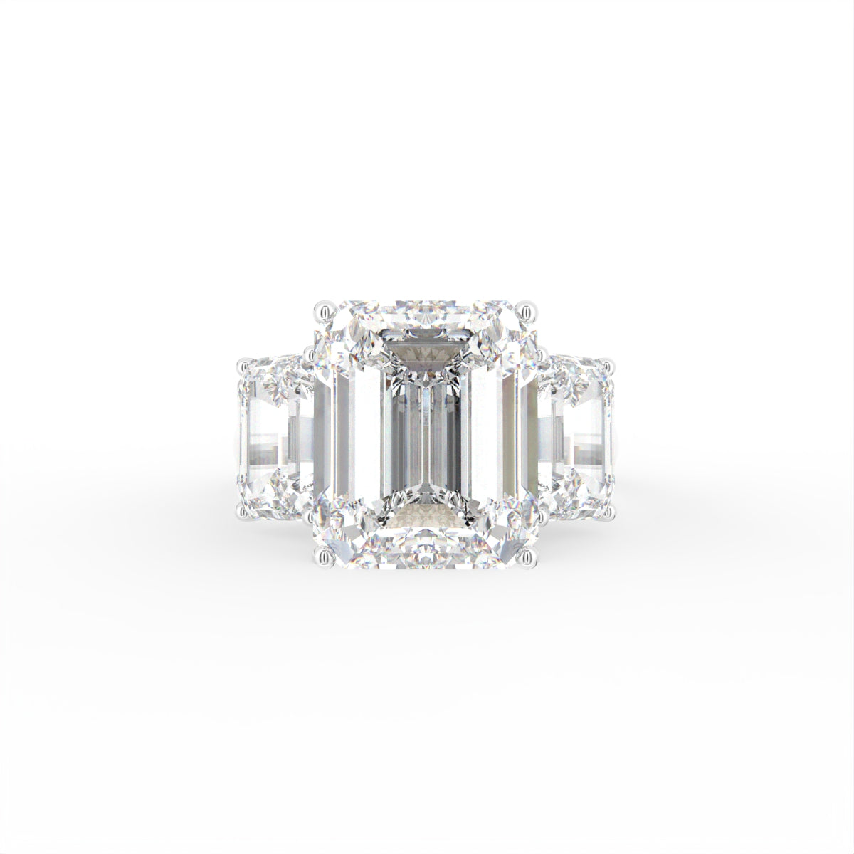 18K Trilogy Emerald-Cut Diamond Ring — TOP