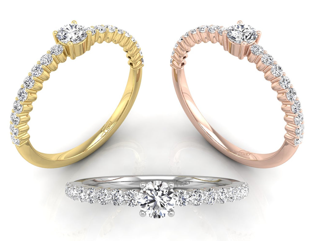 18K Yellow Gold Shoulder Set Diamond Promise Ring — 3 COLOR