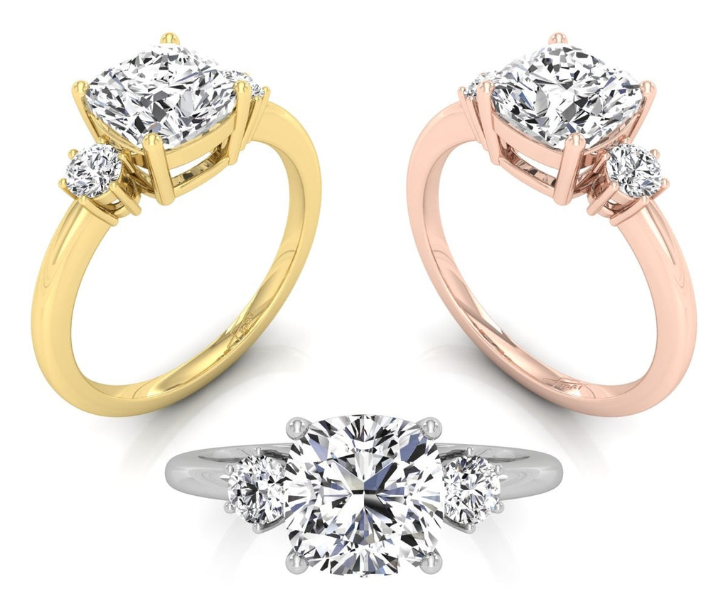 18K Trilogy Cushion Diamond Ring — 3 COLOR