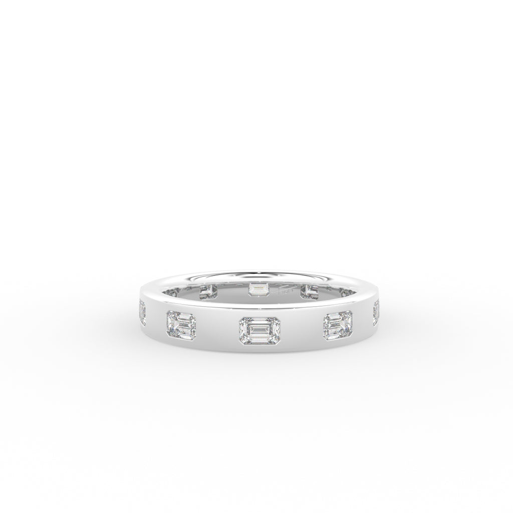 18K Yellow Gold Emerald Diamond Band Ring — TOP