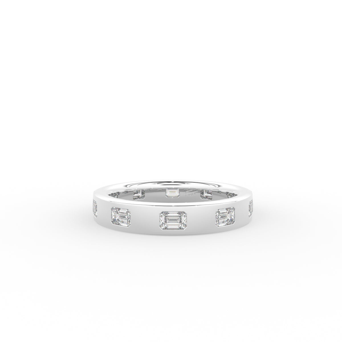 18K Yellow Gold Emerald Diamond Band Ring — TOP