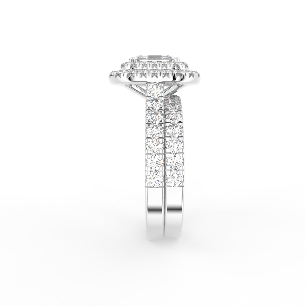 18K Halo Emerald Diamond Ring — SIDE