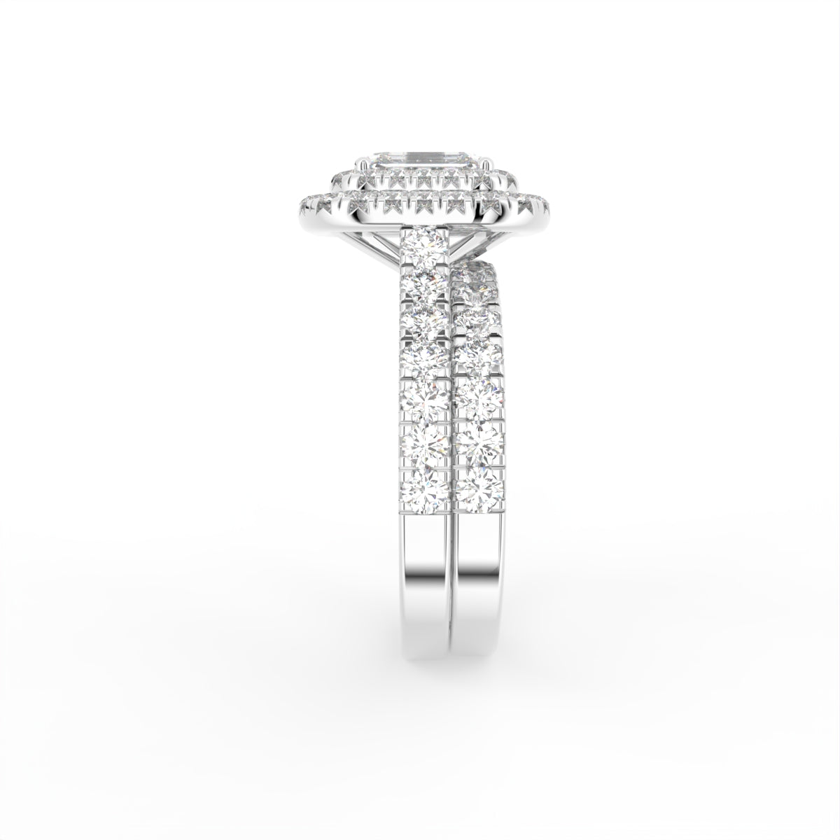 18K Halo Emerald Diamond Ring — SIDE