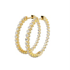 14K Yellow Gold Round Diamond Hoop Earrings — 3D VIEW