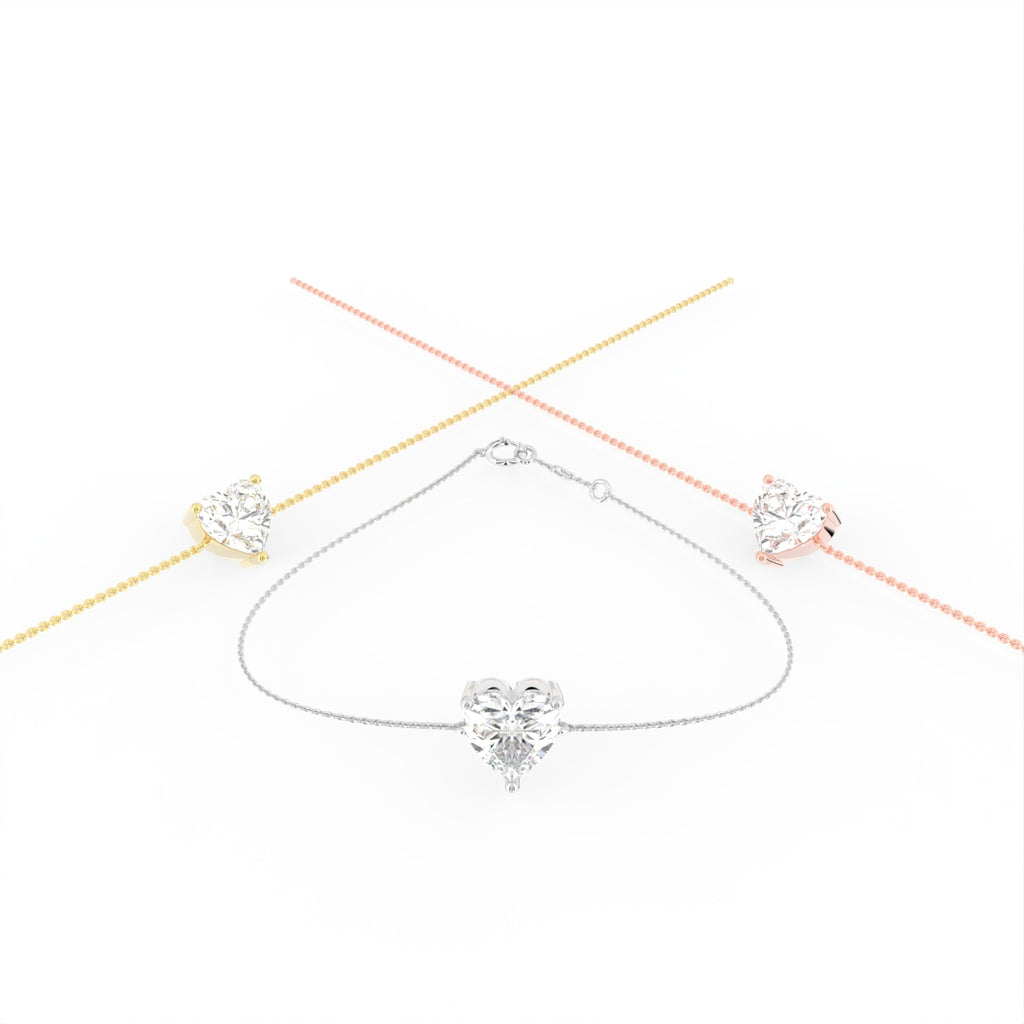 18K Gold Heart Diamond Bracelet — 3 COLOR
