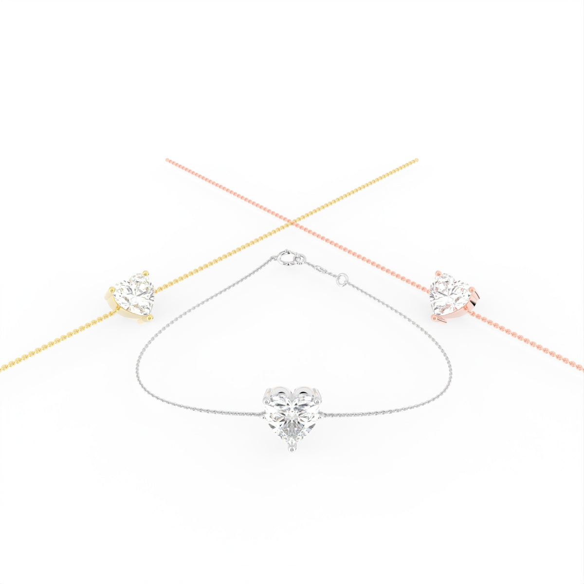 18K Gold Heart Diamond Bracelet — 3 COLOR