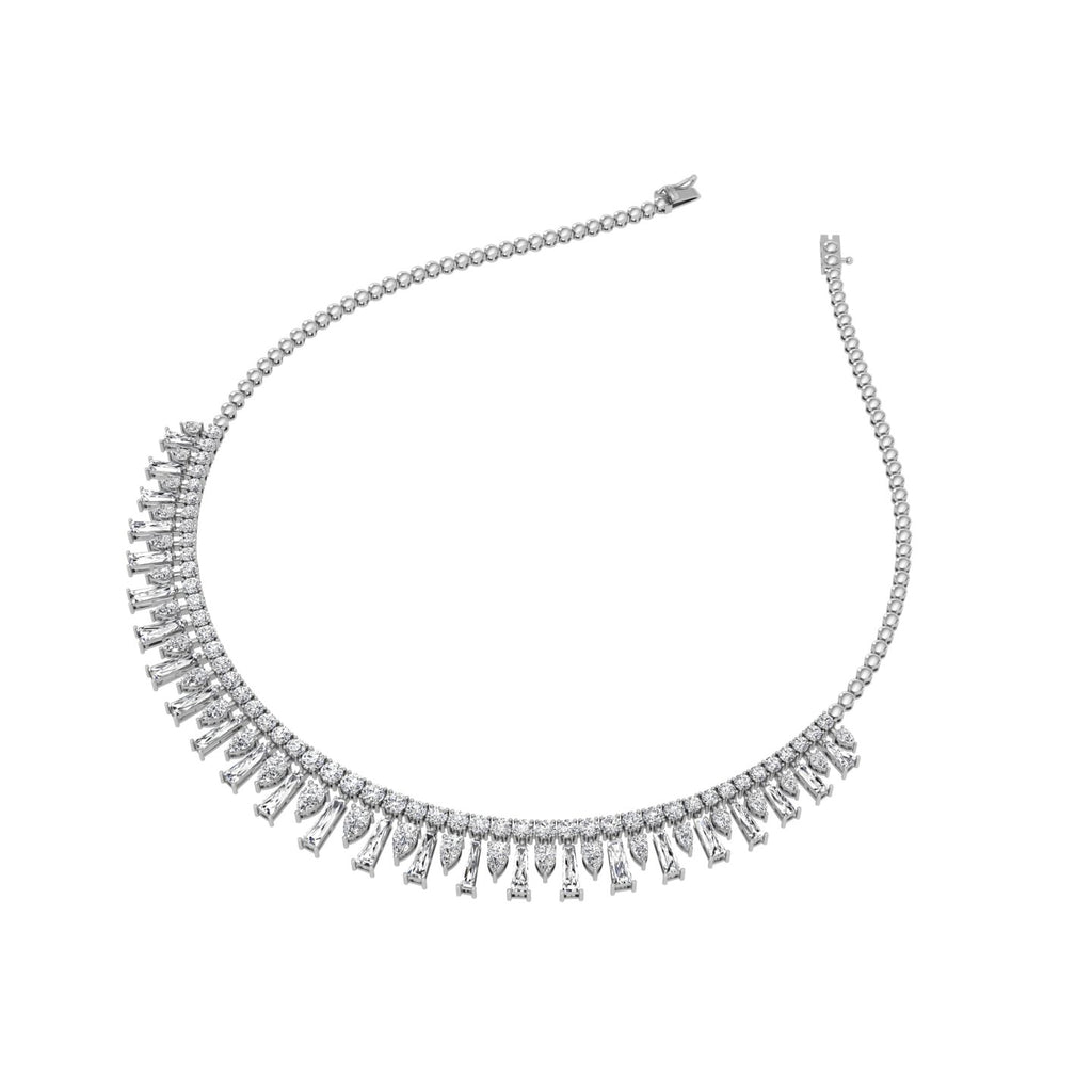 14K White Gold Fringe Diamond Choker Necklace — 3D VIEW