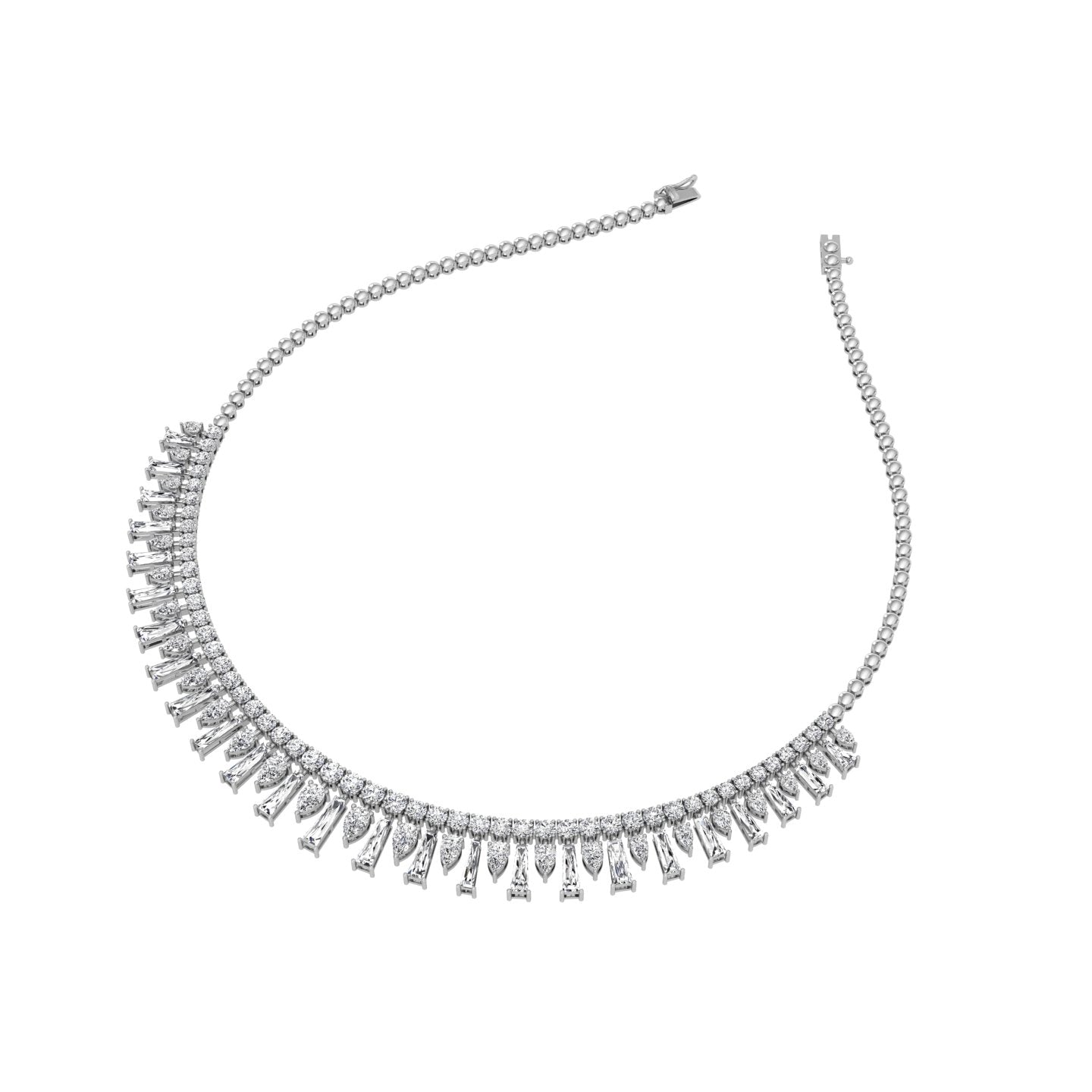 14K White Gold Fringe Diamond Choker Necklace — 3D VIEW