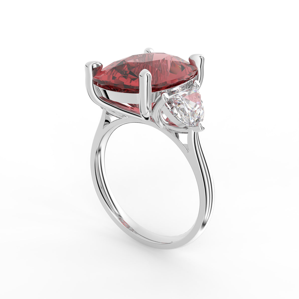 18K Red Cushion and Diamond Cocktail Ring — 3D VIEW