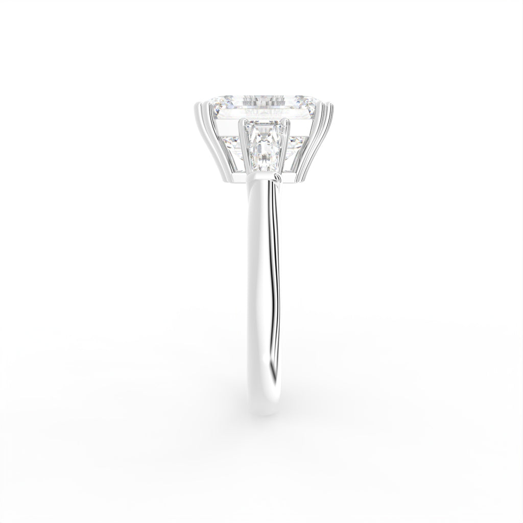 18K Trilogy Emerald-Cut Diamond Ring — SIDE