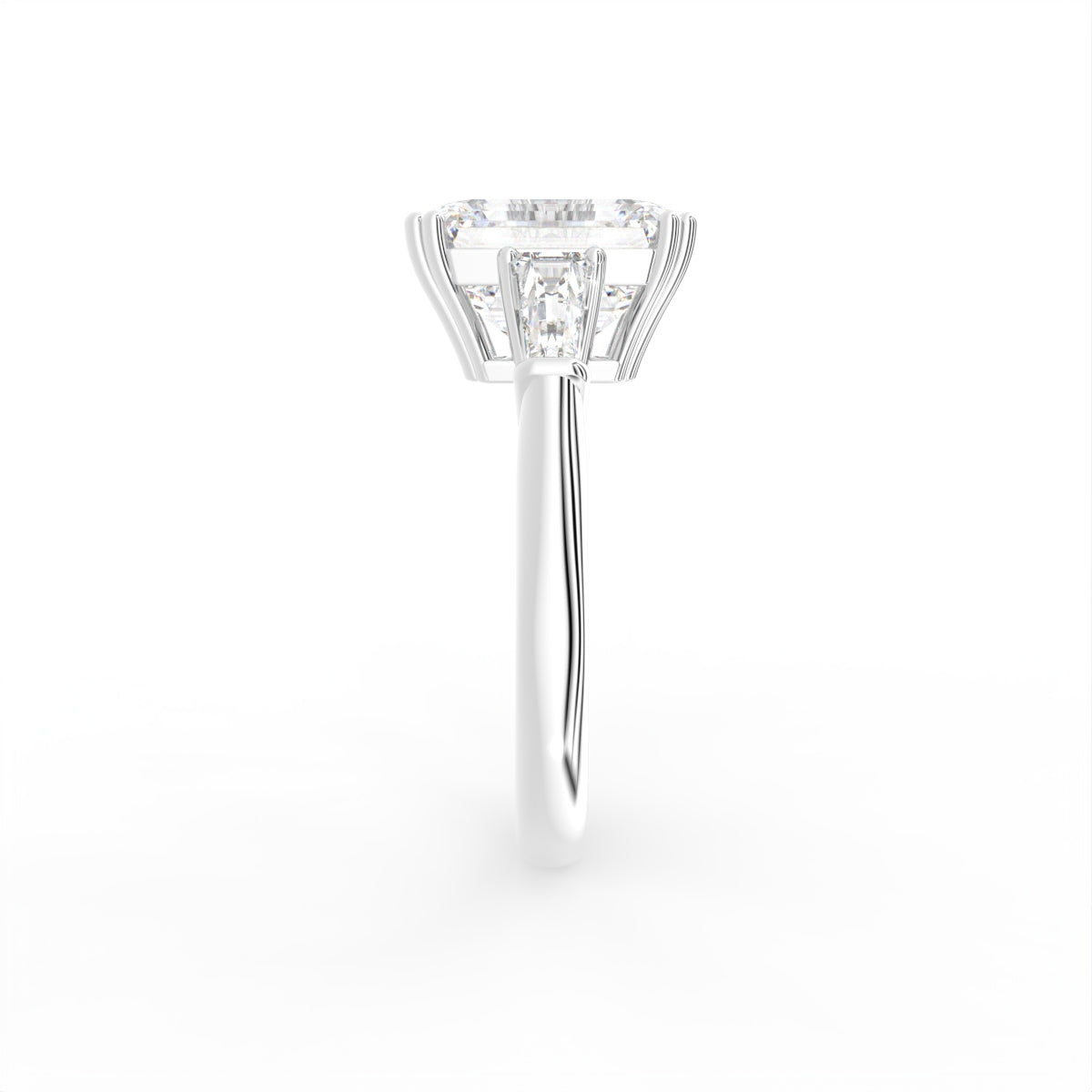 18K Trilogy Emerald-Cut Diamond Ring — SIDE