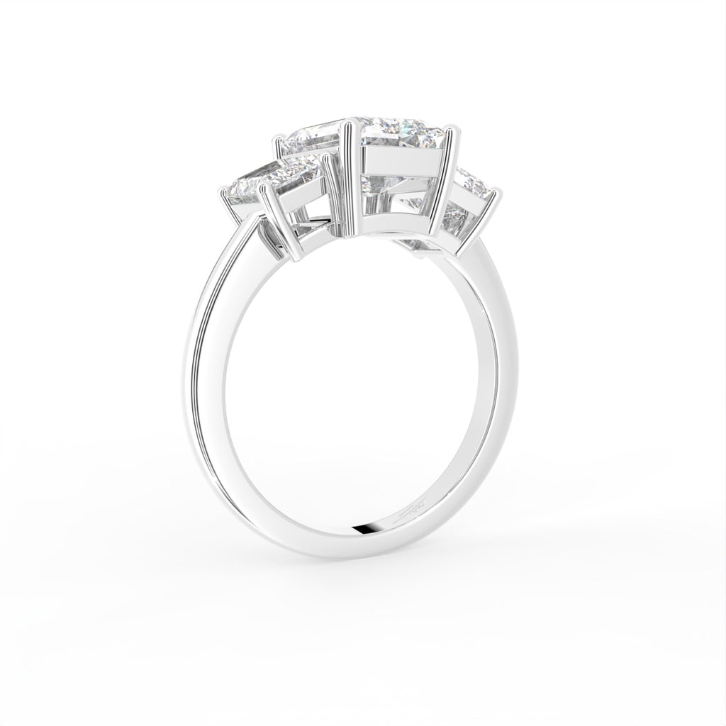 18K White Gold Trilogy Emerald Diamond Ring — 3D VIEW